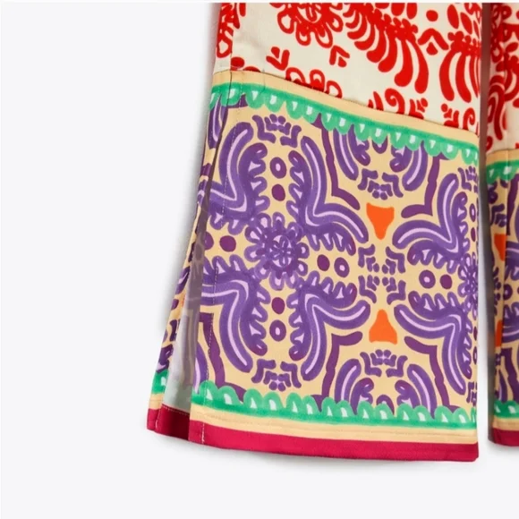 Zara * satin red printed wide leg pants Size XS - Picture 7 of 13